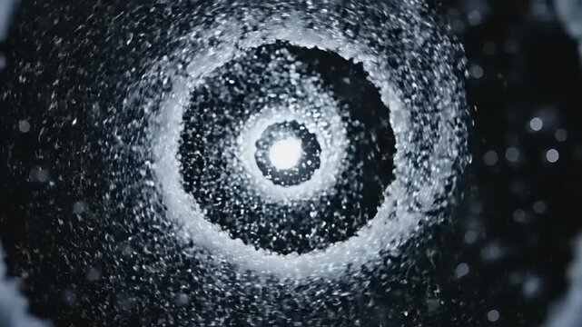 Hypnotic Swirling Water Vortex with Central Light in Dark Space