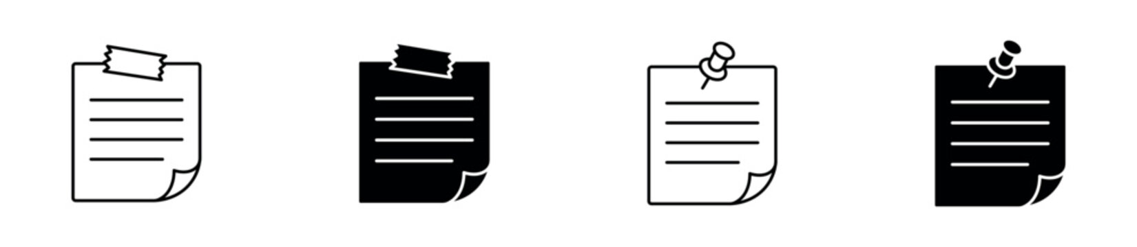 Sticky Note Icon Set. Memo Paper, Reminder Notes and Office Document Icons. Vector Illustration.