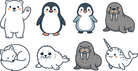 Cute Arctic Animals Vector Icon Set © Md