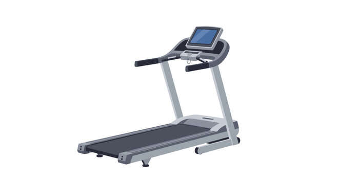 Modern motorized treadmill with a digital display screen stands ready for a cardio workout in a home gym or fitness center environment.