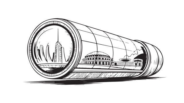 Telescope Showing Chicago Cityscape With Willis Tower And United Center Through Lens For Travel Concepts