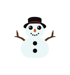 Cute Snowman with Hat, Scarf and Broom on White Background Illustration