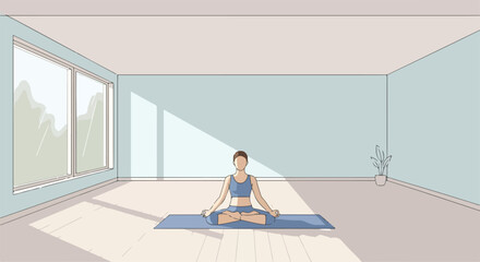 Obraz premium A woman meditates on a yoga mat in a serene room