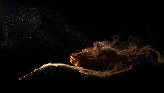 Abstract dark art features swirling particles and luminous smoky clouds against a black background