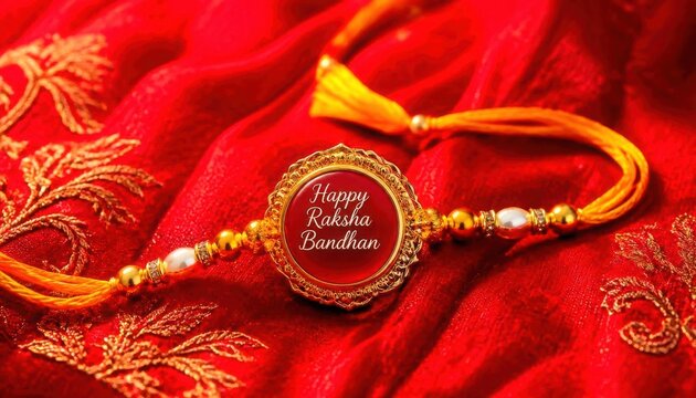 Golden raksha bandhan bracelet with red background