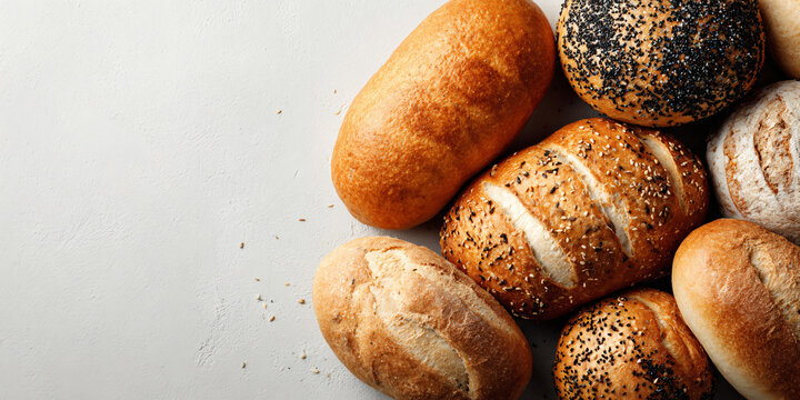 Variety of Fresh Bread and Buns Flat Lay