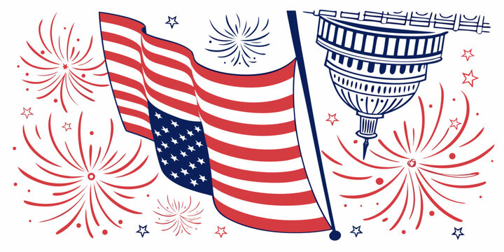 American flag and capitol dome with festive fireworks capitol building independence day fourth july united states american holiday patriotic design patriotic background national icon usa flag
