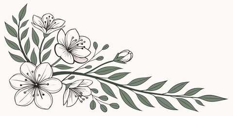 Elegant hand drawn cherry blossom floral corner arrangement with arrangement botanical blossoms blooming illustration decoration ornament invitation greeting seasonal springtime isolated © Bf