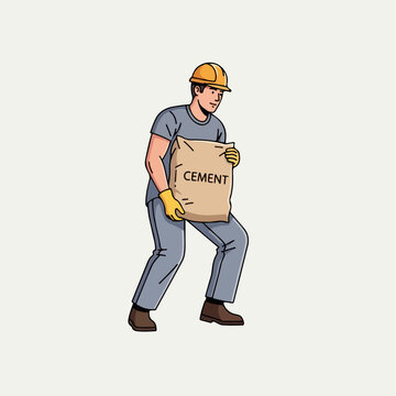 A vector cartoon image of a worker lifting an object