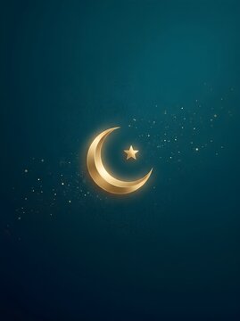 Modern Islamic Decorative Background with Crescent Moon and Golden Accents
