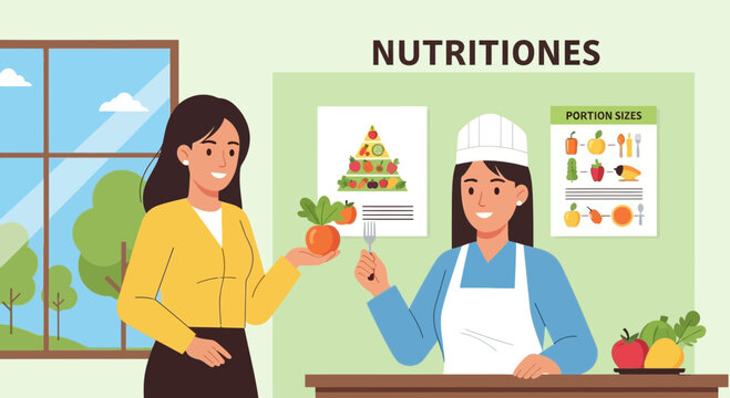 Nutritionist and Chef Discusing Healthy Food and Portion Control
