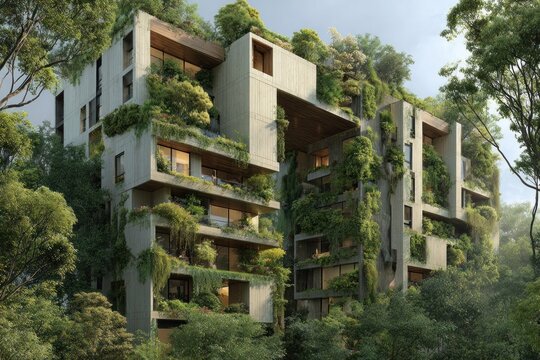 sustainable green living building in forest