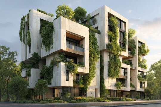 modern eco-friendly building with lush greenery