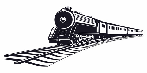 Vintage steam locomotive passenger train illustration on tracks with locomotive railroad transportation transport traveling passenger illustration movement railwayline railroadtracks © Gf
