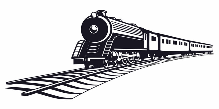 Vintage steam locomotive passenger train illustration on tracks with locomotive railroad transportation transport traveling passenger illustration movement railwayline railroadtracks