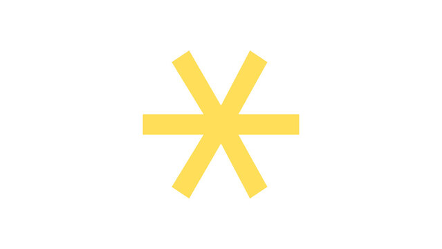 A minimalist yellow asterisk or starburst icon consisting of six thick, flat-ended bars intersecting at a central point,