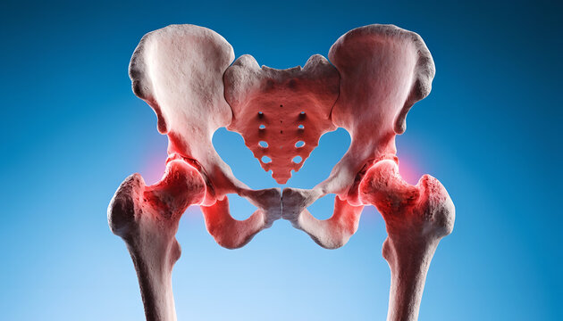 3D Anatomy Illustration Hip Joint Pain and Pelvic Anatomy