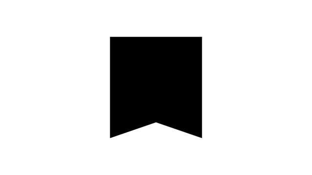 A solid black ribbon or bookmark icon featuring a square top half and an inverted triangular indentation at its base