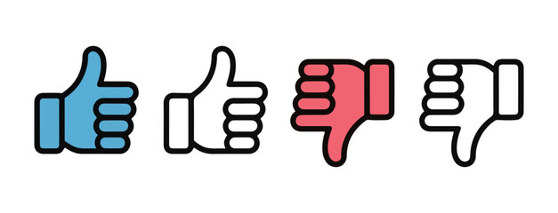 Obraz premium Thumbs up and thumbs down icons. Like and dislike symbols. Social media icons. Approval.
