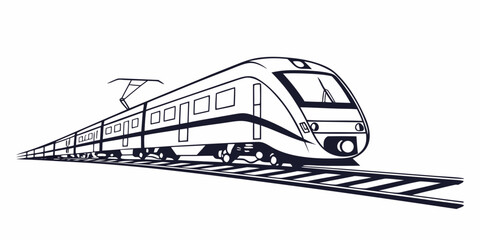 Modern high speed electric passenger train graphic illustration in black and white outline style with highspeed locomotive transport electric illustration monochrome silhouette railroad © Mamun