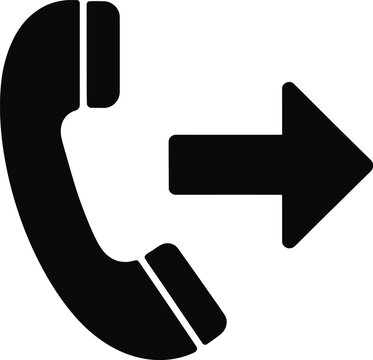 Solid black silhouette of a telephone handset with a right-pointing arrow, representing an outgoing call or call forwarding symbol