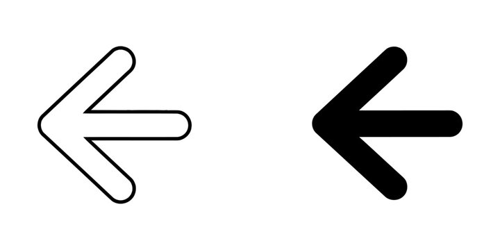 Directional left arrow icon set in outline and solid styles with direction