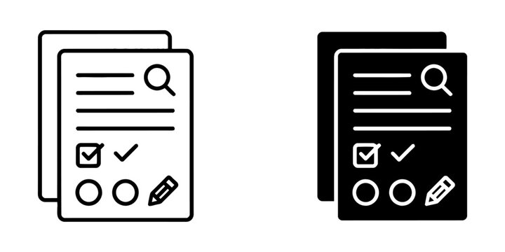 Document survey form icon set with document checkbox assessment evaluation