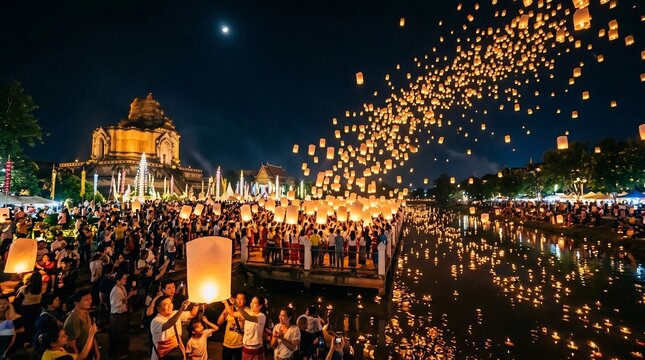 Thousands of Sky Lanterns Illuminate the Night Sky During a Festival Celebration.