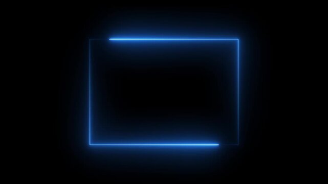  neon Square Rectangle picture frame icon animation glowing blue color party show seamless footage border frame display neon box line smooth effect on black background	