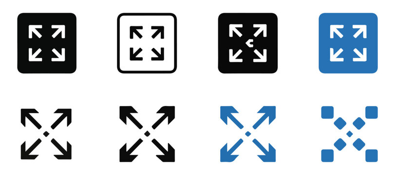Collection of fullscreen and resize interface icons for mobile applications and responsive websites.