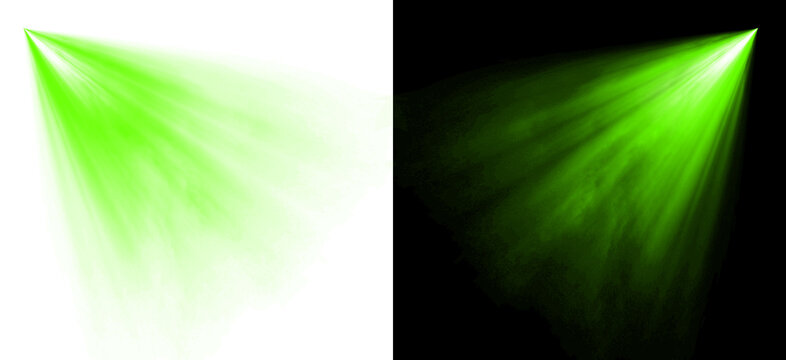 Abstract green spotlight beam glow isolated on transparent background light effect for performance stage show photography atmosphere volumetric rays illumination ray shine.