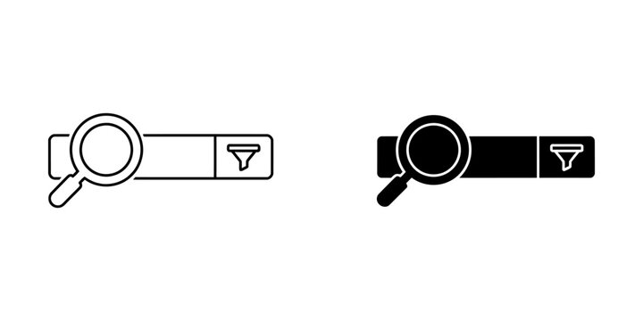 Search bar with filter icon vector icon set magnifying interface database