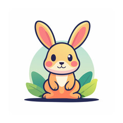 Obraz premium Cute cartoon rabbit illustration with leaves