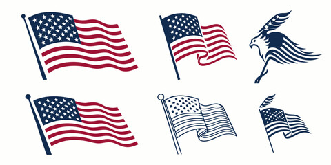 Collection of american flag graphics and flying eagle illustrations with stars and stripes united states us flag national pride animal illustration usa illustration america illustration © Mamun
