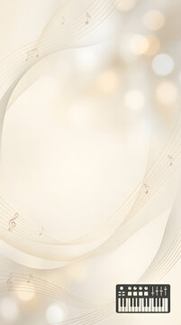 Abstract musical background with notes and midi keyboard icon.
