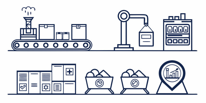 Comprehensive industrial logistics and warehouse management workflow illustration with automated sorting and inventory tracking systems industry logistics warehouse management automation