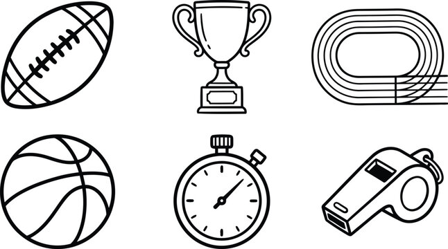 Black line icons of sports equipment