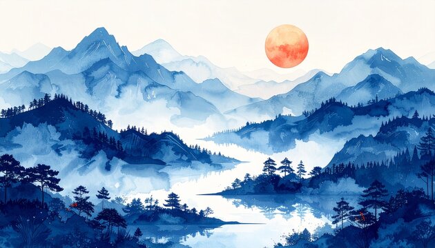 Japanese indigo watercolor diffusion, traditional aizome inspired texture, minimalist background