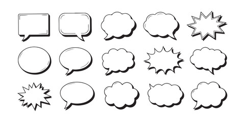 Comic book style speech bubbles with drop shadows and outline for dynamic pop art message presentation. © Habib Stocker