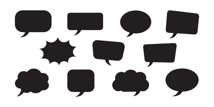 Collection of speech bubble shapes and thought cloud icons isolated on transparent background vector illustration.