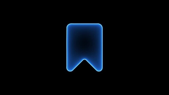 Neon glowing bookmark icon representing save, favorite, or mark content on a dark background.