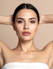 Naklejka premium A woman with dark hair and a white strapless top