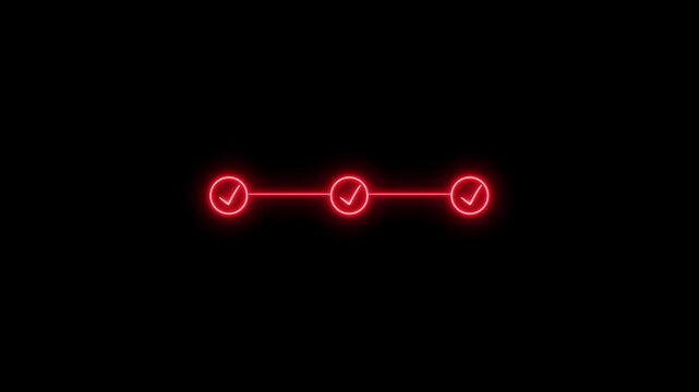Neon red checkmark progress bar animation on black background