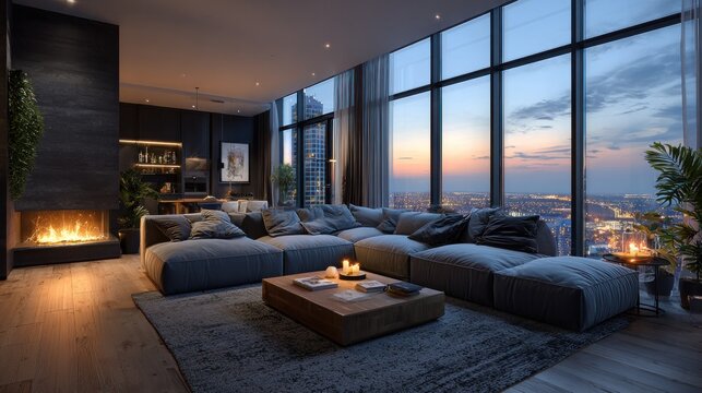 luxurious modern living room with city view