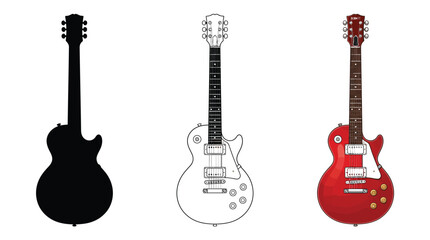 Naklejka premium Modern electric guitar vector illustration showing silhouette outline and detailed red colored design for musical projects