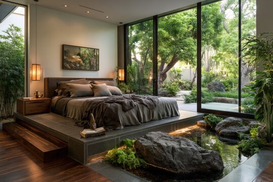 serene bedroom with nature-inspired design