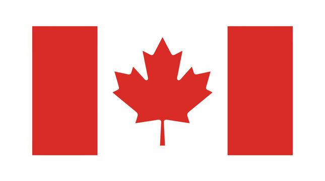 Minimalist vector illustration of the official red and white Canadian flag with a maple leaf
