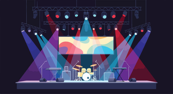 Stage with musical instruments and colorful lights