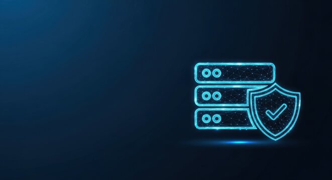 Secure Server Network Icon with Shield Protection on Digital Background