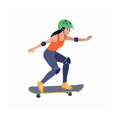 Fototapeta premium Woman skateboarding with helmet and protective gear